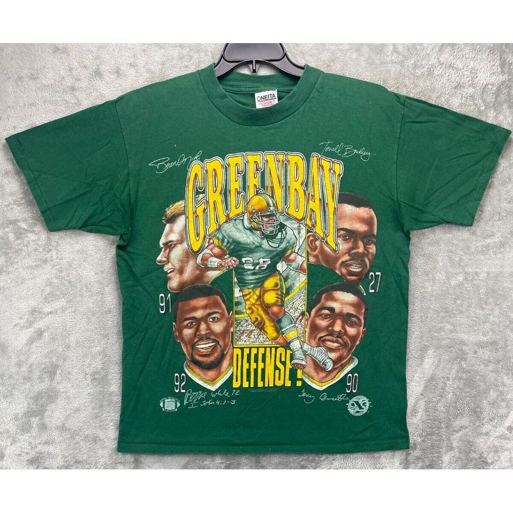 VTG Oneita Power-T T-Shirt Green Bay Packers L(42-44) Defense Reggie White NFL